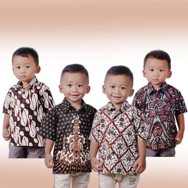kemeja batik anak laki laki lengan pendek Katun Seragam 0