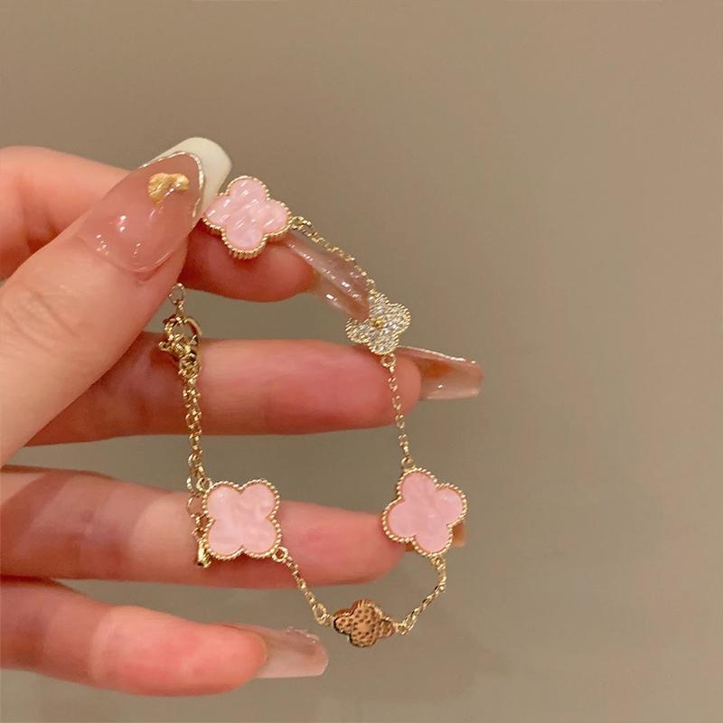 Vòng tay cỏ bốn lá Vòng tay cao cấp nhẹ Vòng tay hoa Zircon Niche