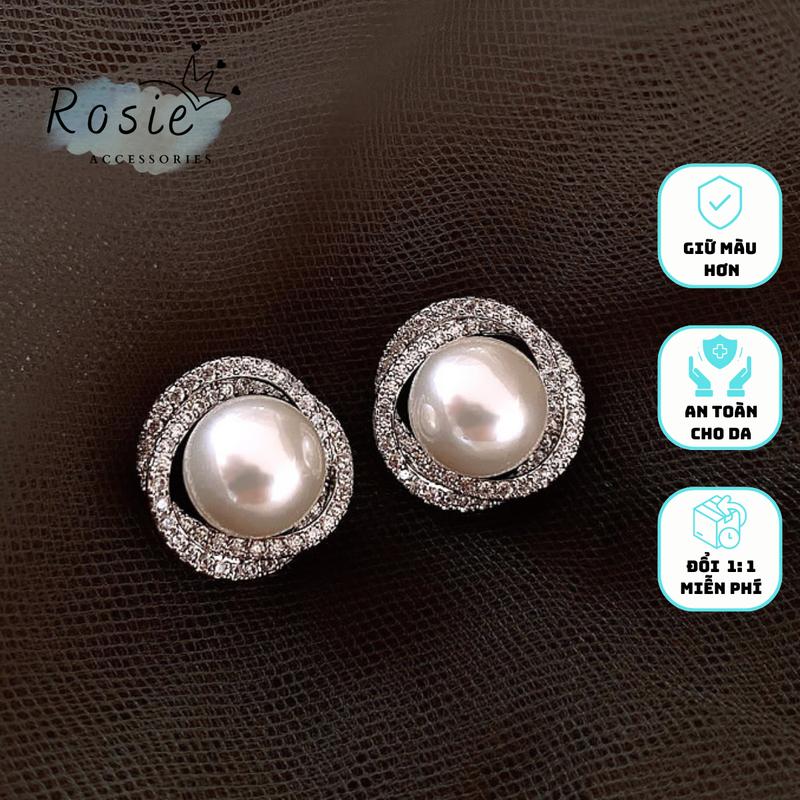 Khuyên Tai Tròn Ngọc Trai Nhân Tạo Size 1,5 cm Hoa Tai Đẹp Cho Nữ Rosie Accessories