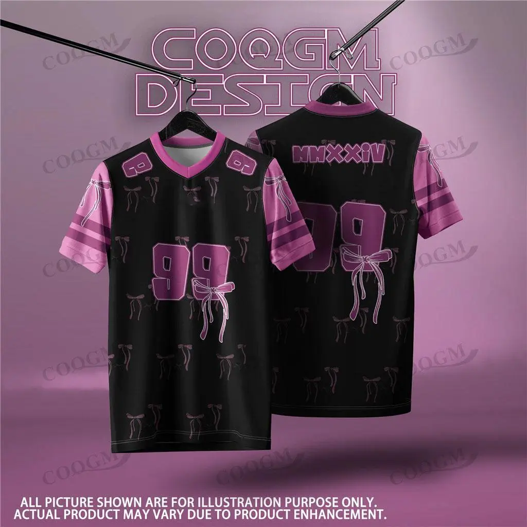 Jersey Coquette Oversized Korea Style fashion Short Sleeved T-shirt Men and Women Summer bow v-neck Top Couple Sports Jersey custom name 008