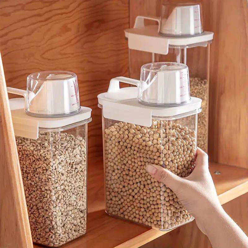 Clear Cereal Container with Cup, 1 Count Portable Rice Dispenser, Food Storage Container for Home Kitchen Supplies 2
