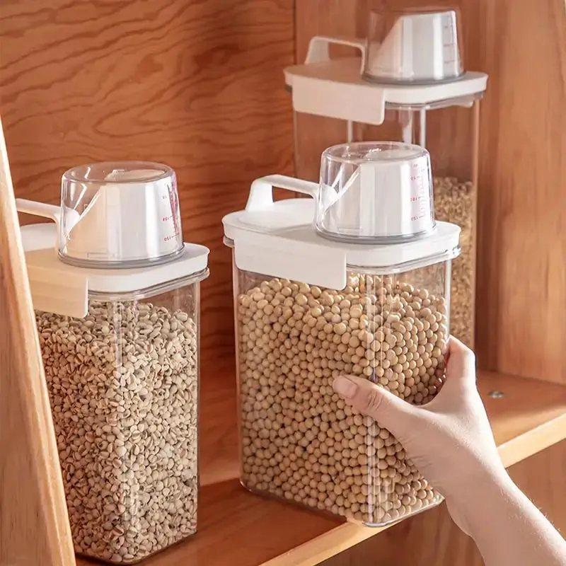 Clear Cereal Container with Cup, 1 Count Portable Rice Dispenser, Food Storage Container for Home Kitchen Supplies 2