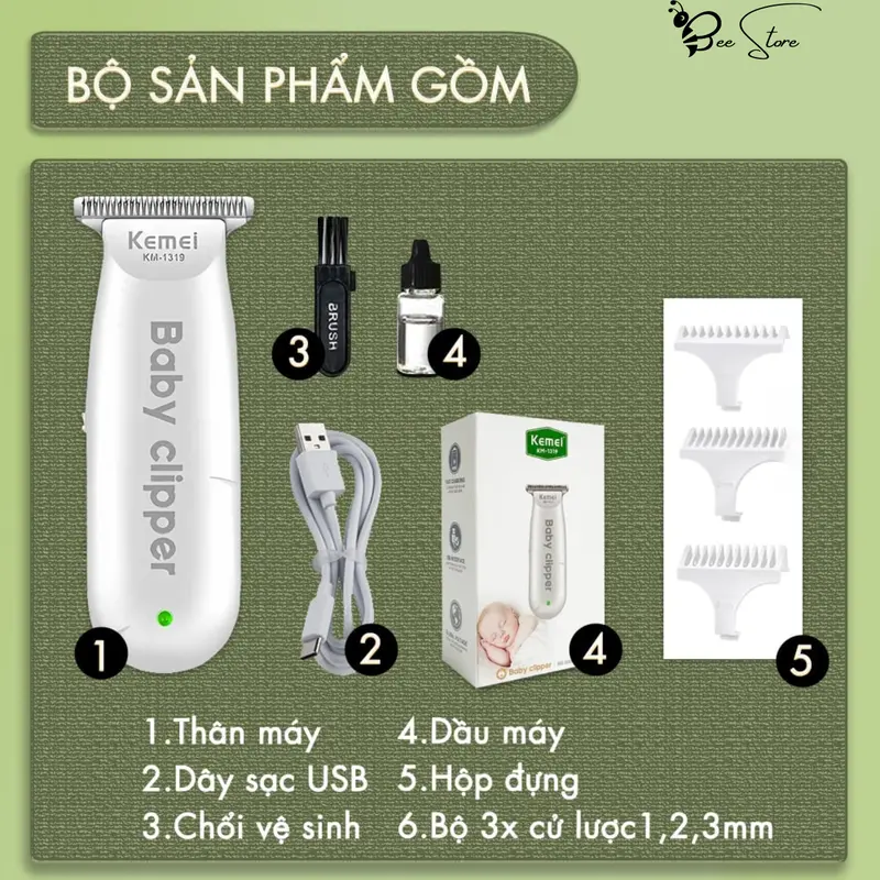 [ BH 12 THÁNG] TÔNG ĐƠ CẮT TÓC TRẺ EM, TÔNG ĐƠ, TĂNG ĐƠ CHO TRẺ SƠ SINH Cho Bé Voi toner cắt tóc  cho bé tong  doc tông  đơ không tiếng 8