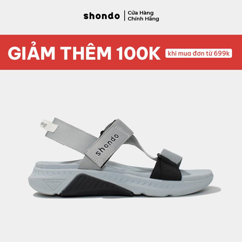 Giày Sandal Nam Nữ SHONDO F7 Racing Thời Trang, Êm, Nhẹ, Đi Học Đi Chơi Xám Đen F7R1020
