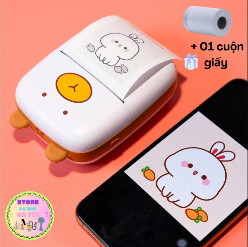 Máy In Nhiệt Mini Cầm Tay Kết Nối Bluetooth Với 3 Màu Hồng, Xanh, Nâu Dễ Thương Cute
