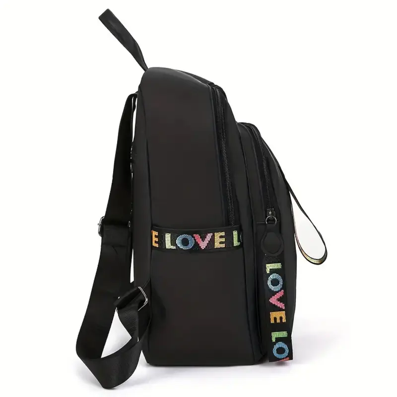 [Stylish Backpack] Stylish Nylon Backpack |     Large Capacity Travel & School Bag with Colorful "LOVE" Ribbon Design, Durable Casual Backpack with Practical Pockets - Travel Bag |     Colorful Accents |     Zipper Closure 1