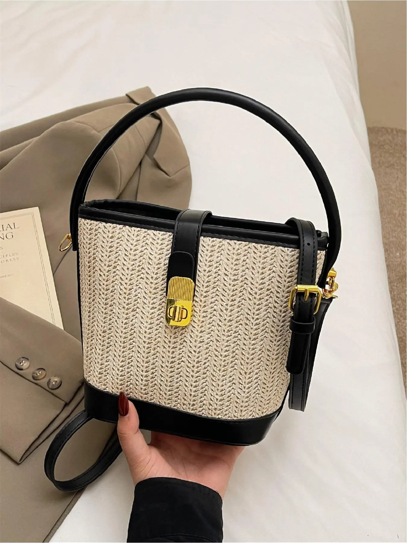 Fashionable Colorblock Straw Handbag, Casual Versatile Purse Shoulder Bag for Women, Trendy All-match Crossbody Bag for Daily Use