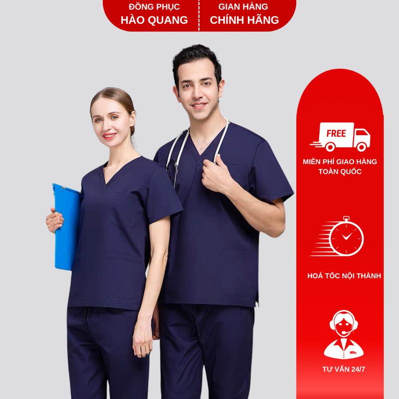 Bộ Scrubs bác sĩ Hào Quang xanh than hàng phổ thông Nam (Áo+Quần)