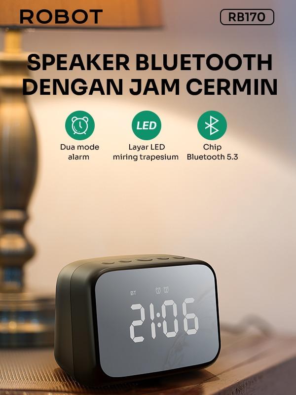 ROBOT Speaker RB170 Bluetooth 5.3 with LED Display & Alarm Clock Garansi 1 Tahun Jam Smart 1