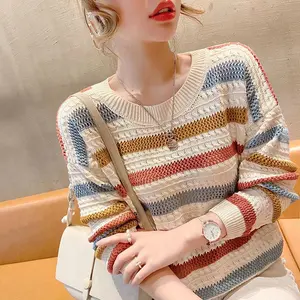 Mayza Top Knit Sweater - Atasan Wanita Rajut Jaring Stripes - TM (CX1734)
