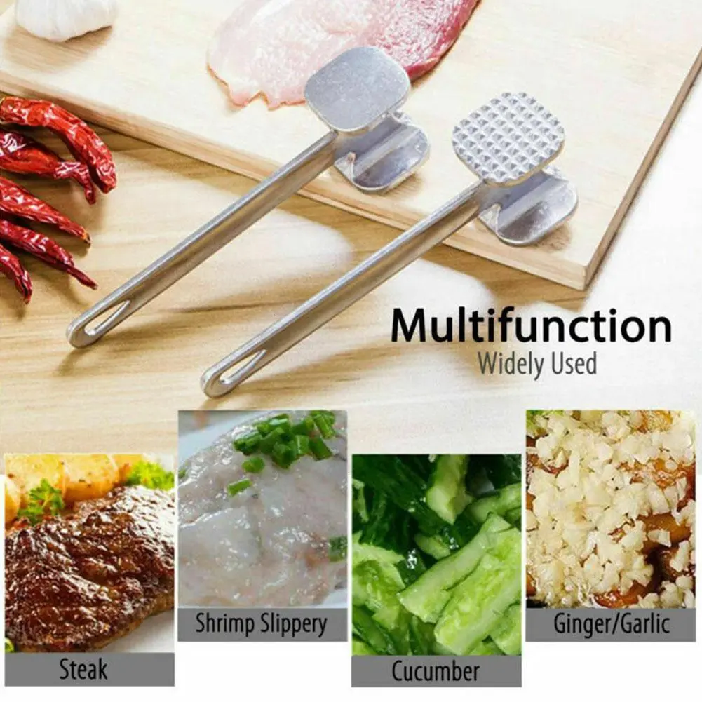 Meat Tenderizer Hammer Household Aluminum Alloy Steak Metal Mallet Kitchen Tool Heavy Duty Double-Sided Ten
