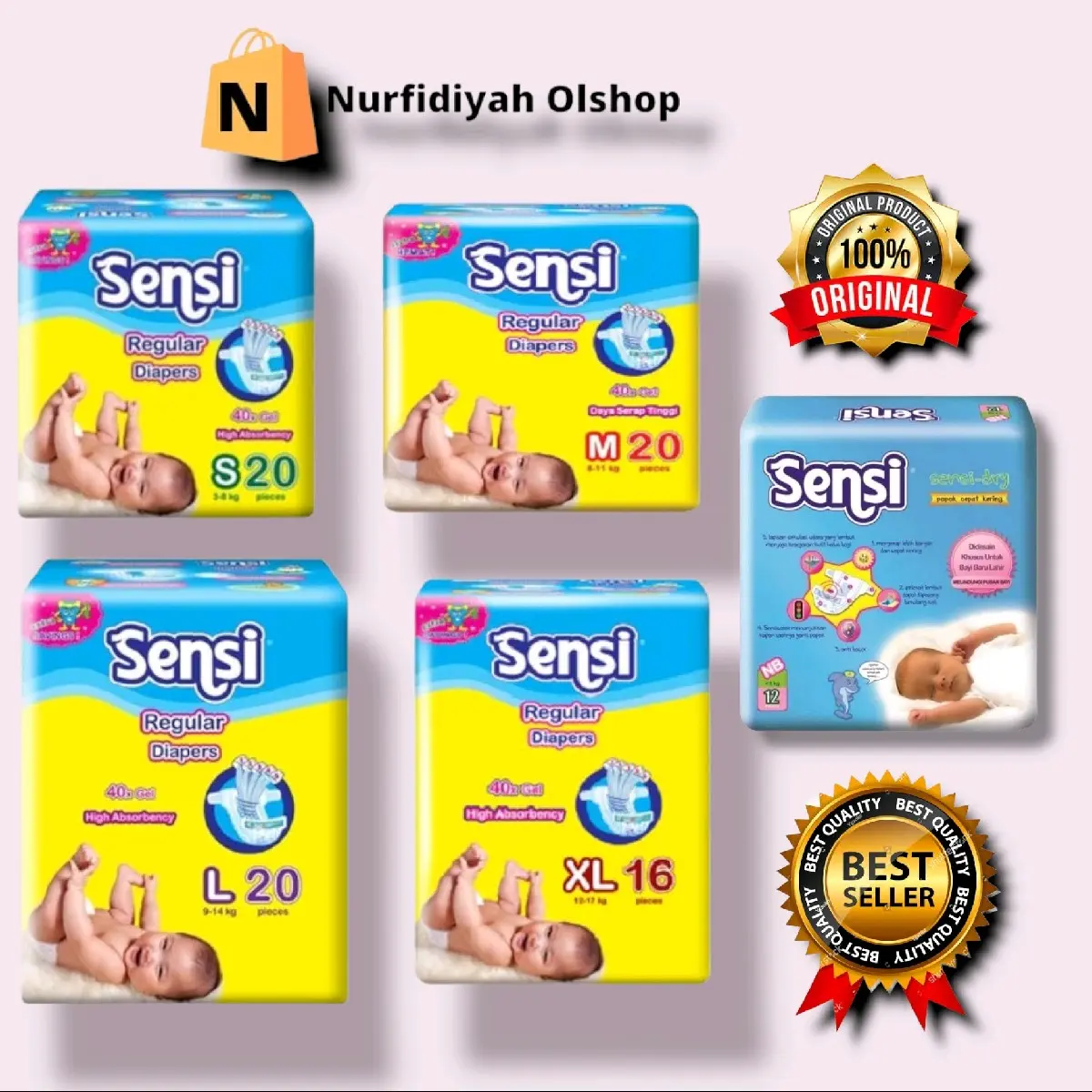 Sensi Reguler Diapers  NB12 S20 M20 L20 XL16 Tipe Perekat Anti Bocor - Kering Ruam Popok Bayi