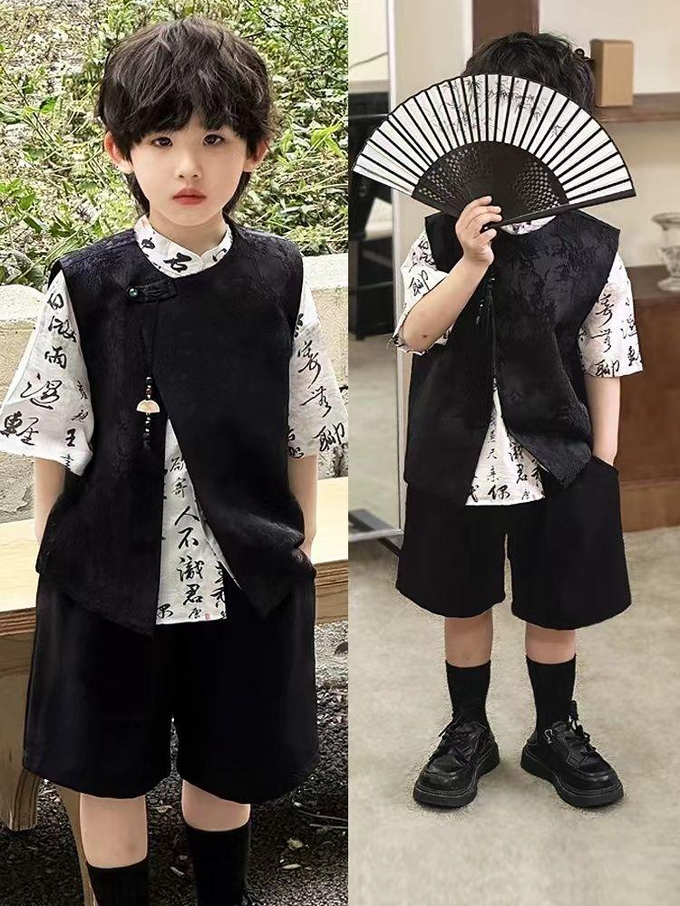 Product Introduction of Bộ Áo Sơ Mi Ngắn Tay Phong Cách Hợp Xu hướng Quốc Gia Mùa Hè Cho Bé Trai, Áo Vest Hai Mảnh, Thích Hợp Cho Mùa Hè 2024, Trẻ Em Lớn, Bộ Đồ Phong Cách Trung Quốc 10