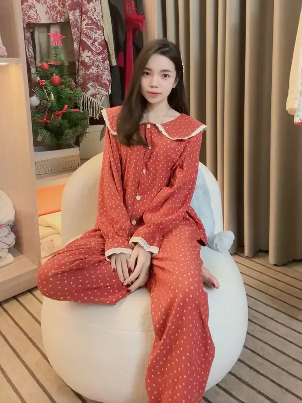 Bộ đồ ngủ cổ bèo ren họa tiết hoa nhí phong cách tiểu thư Hàn Quốc cho nữ - Women 1