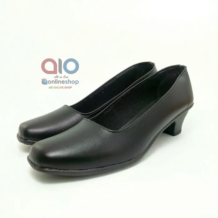 Aline Sepatu Pantofel Wanita Hak 5 Cm Heels Hitam Polos Formal Guru Sekolah Kantor Kerja AW11 Shoes