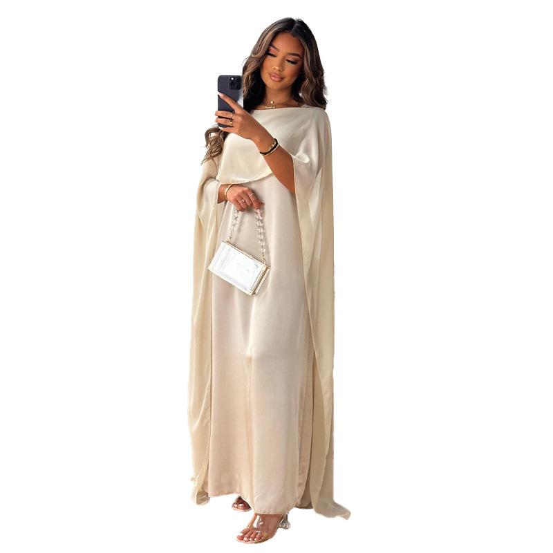 Product Introduction of Muslim women's round neck, loose and large hem Middle Eastern robe chiffon dress 10