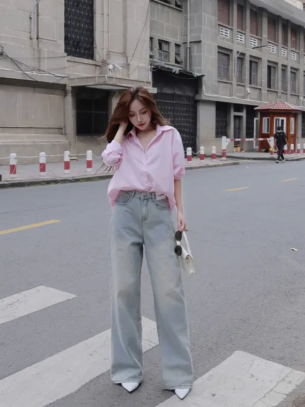 QJ45 - Quần Jeans Ống Suông Form Rộng Wash Loang Màu Bạc Phối Tag Lưng Cao Ống Rộng Tôn Dáng Form Unisex Ong Nữ 3