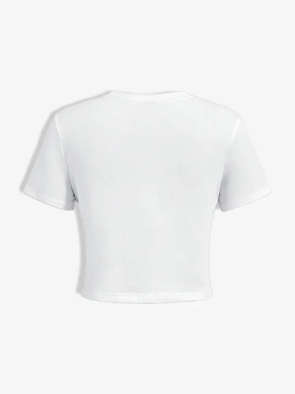 Women's Solid Round Neck Tee, Casual Short Sleeve Crew Neck T-shirt for Summer, Fashion Women's Top for Daily Wear 1