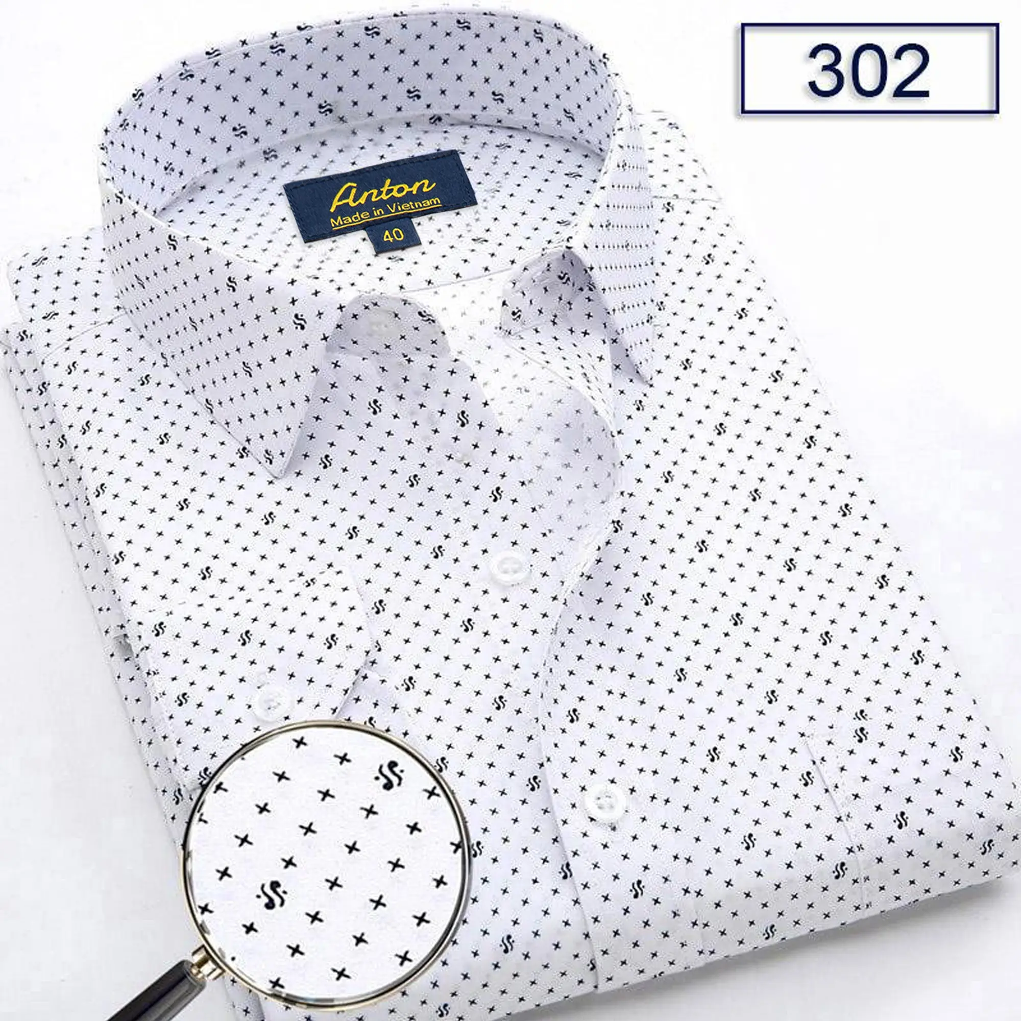 Áo Sơ Mi Nam Công Sở Trung Niên Anton Somianton Màu Trắng Dài Tay Vải Cotton Họa Tiết Chấm Bi Nhỏ Menswear Shirt Cổ Tròn - 302