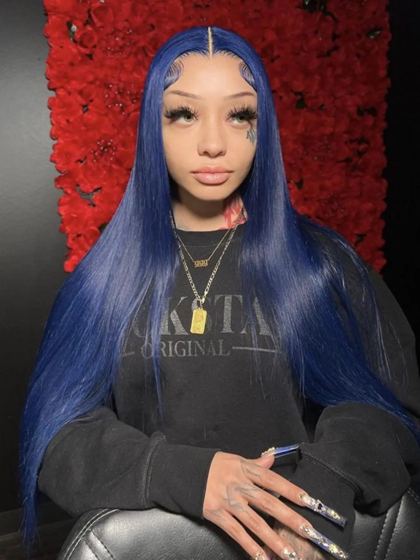 Long Straight Blue Synthetic Lace Front Wigs with Net Cap,  Gorgeous Fluffy Wigs Without Bangs, Synthetic Wigs for Party, Daily Use
