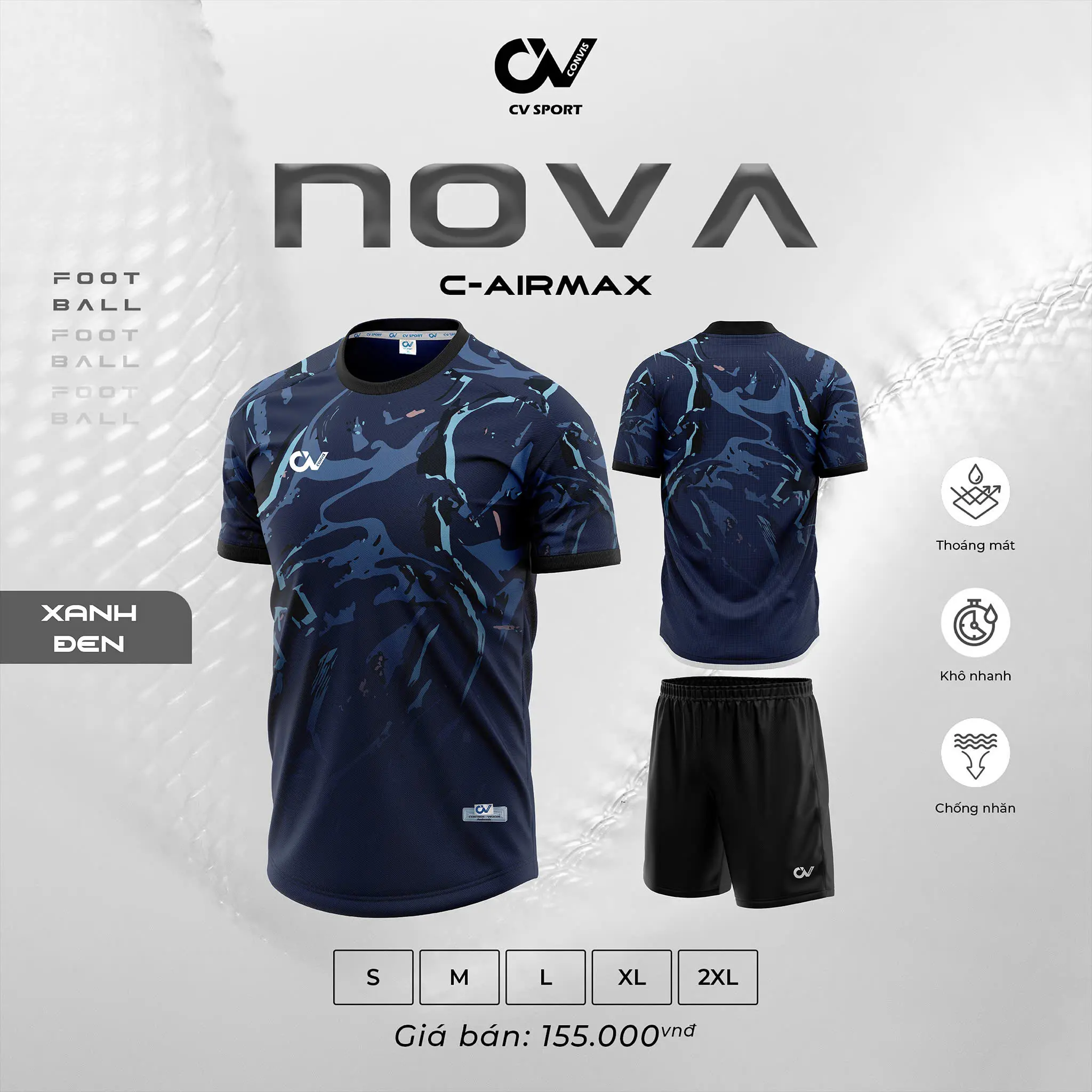 Bộ Quần Áo Bóng Đá CV Sport Nova - Chính Hãng - Trang Phục Nam - Sport - Đá Banh - Top - Tập Thể Dục - Tập Gym - Chạy Bộ