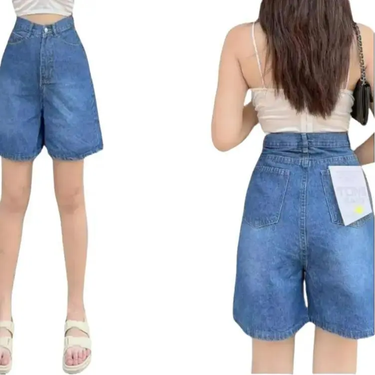 Quần jean ngố ống rộng nữ lưng cao  phong cách hàn quốc, Chất Jean không ra màu  Denim