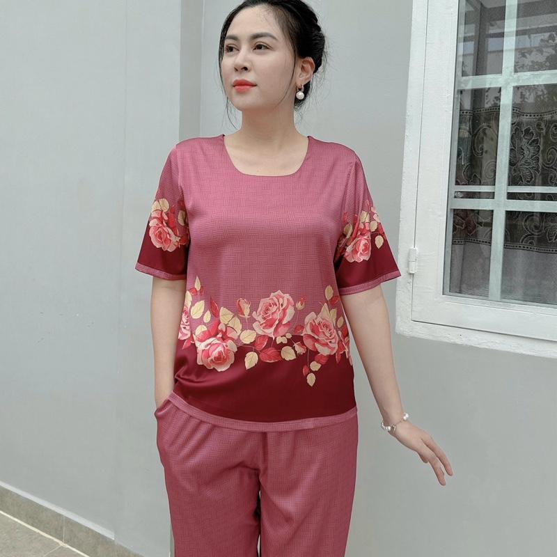 Y5 Đồ Bộ Trung Niên Quần Dài Họa Tiết Hoa Hồng Sang Trọng Cho Các Cô Các Mẹ, Tự Tin Diện Ở Nhà Hay Ra Đường Nữ Women 8