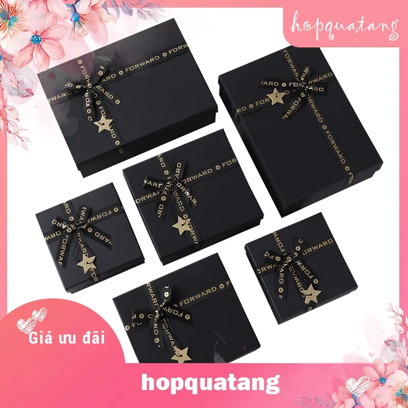 Hộp quà tặng hộp quà sinh nhật gắn nơ ngôi sao màu đen 4