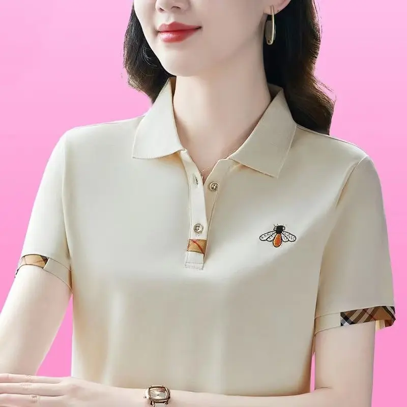 Áo Thun Nữ Cổ Polo Phong Cách Mùa Hè Của Mẹ, Dáng Rộng Rãi Và Bó Sát, Áo Ong Nhỏ Dành Cho Phụ Nữ Trung Niên