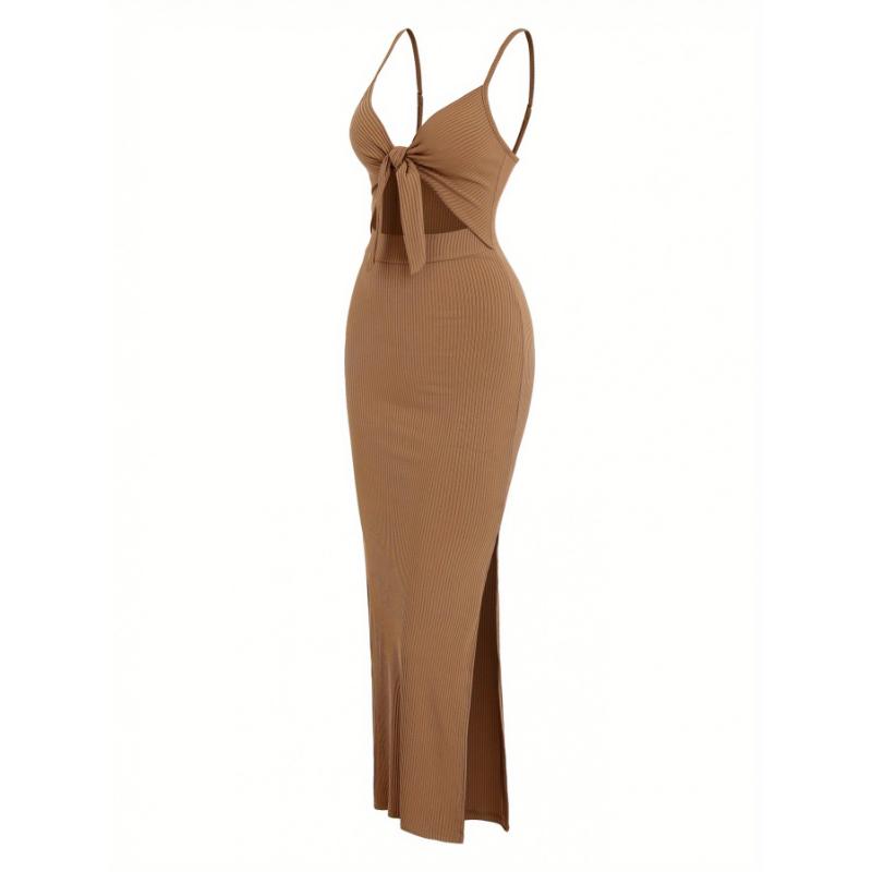 Sleeveless V-neck Knot Front Cami Dress,  Cut Out Split Hem For  & , Women's Clothing 1