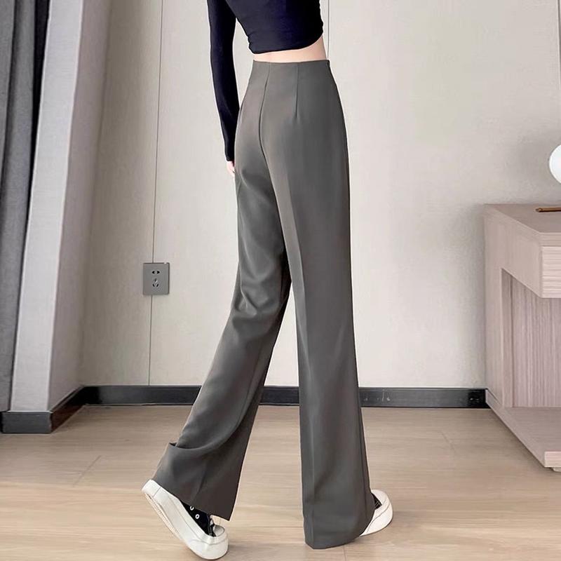 Fashion Women Thin Ice Silk High Waist Wide Leg Pants Korean Casual Straight Suit Trousers Female 1