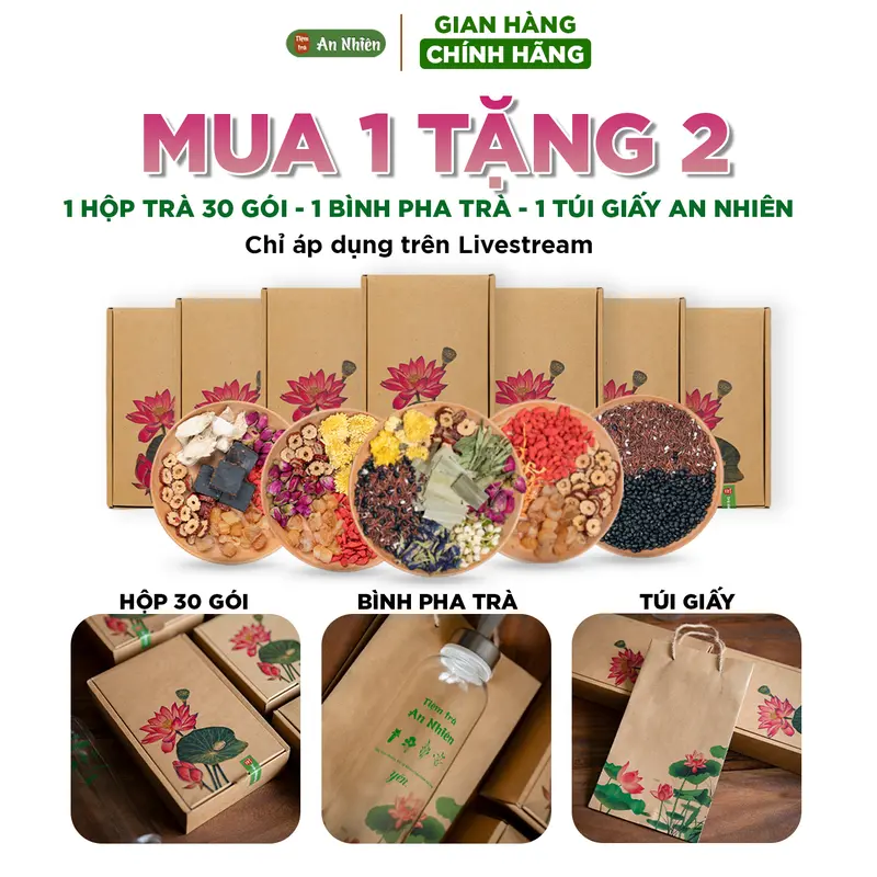[COMBO MUA 1 TẶNG 2 ] 1 hộp trà lớn + 1 bình pha trà + 1 túi giấy 2