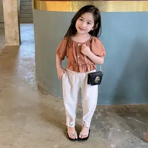 setelan anak perempuan import atasan crop + pants 3 - 8 Tahun Baju Celana