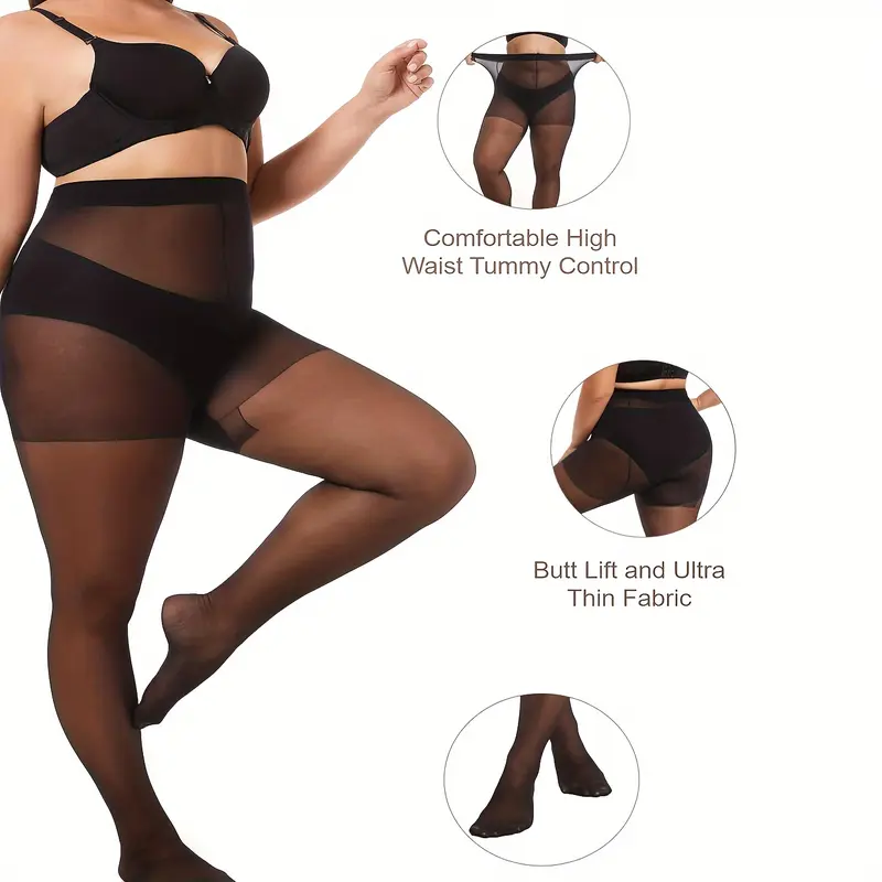 6pcs Plus Size Sheer Tights - High Waist, Slim Fit Pantyhose in Black, Nylon/Spandex/Polyester Blend, Hand Washable - Smooth, Stretchy & Comfortable for Casual Attire, Leggings Plus Size 1