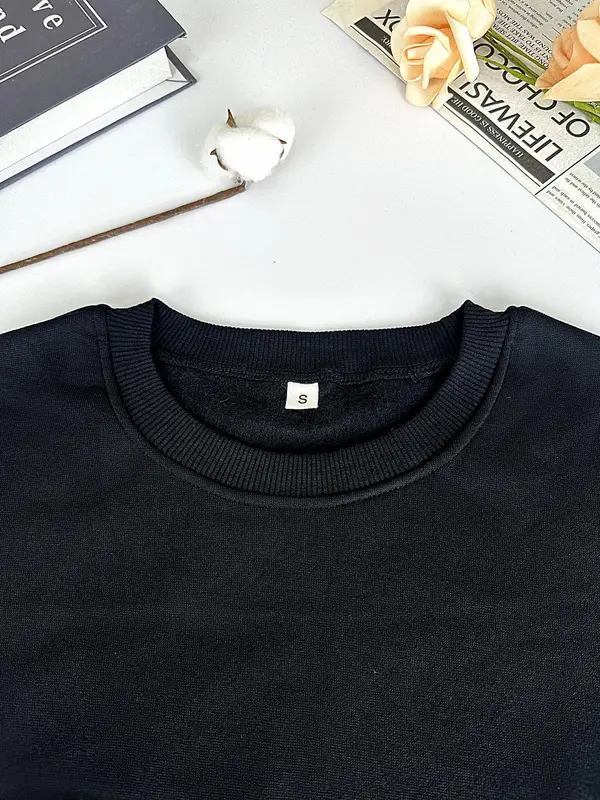 Men's Letter Print Round Neck Thermal Lined Sports Sweatshirt, Loose Casual Long Sleeve Crew Neck Pullover for Daily Wear, Men's Sportswear for All Seasons 2