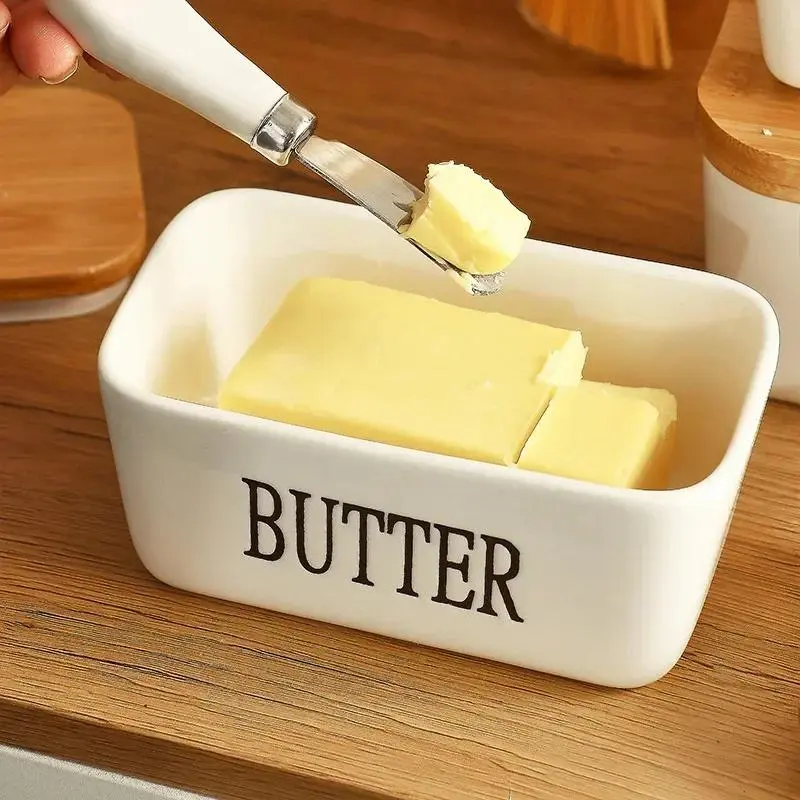 Ceramic Butter Container Box Restaurant Sealed Storage Box Cheese Box with  Bamboo Lid Butter Slicer Butter Dish Tableware bekas  letak Kitchen Utensils