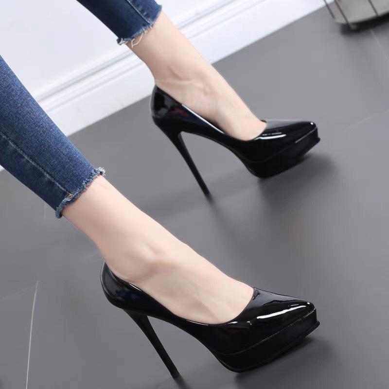 Giầy Cao Gót Nữ Bít Mũi , Giầy Nữ Đế Nhọn 12 Cm Da Bóng Sang Chảnh Có Trợ Đế Phía Trước Cực Kỳ Dễ Đi, Lót Cực Êm Full Box Shoes GiàY Jean