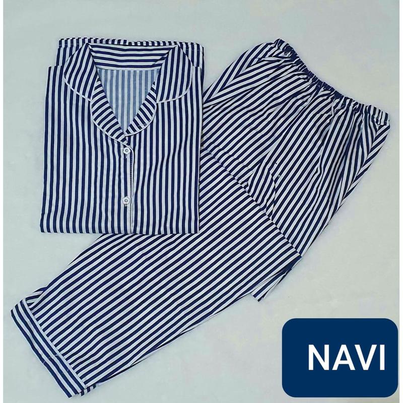 Baju Tidur Wanita / Piyama Wanita Motif Salur Lengan Pendek/ Piyama Kekinian/Piyama Garis / Piyama Jumbo 4