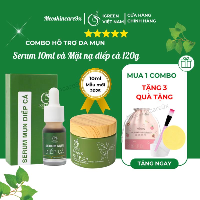 COMBO Serum mụn diếp cá Hỗ trợ cải thiện mụn cải thiện thâm se khít lỗ chân lông phục hồi da
