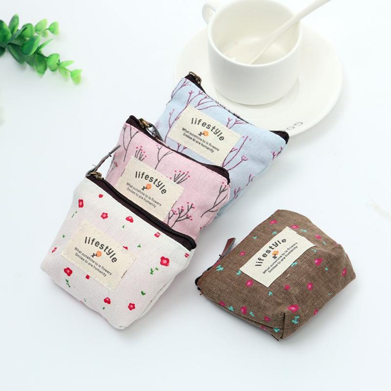 Product Introduction of 3PCS Small Fresh Fragmented Flowers Wallet Canvas Coin Purse Lady Girls Earphone Coin Key Money Storage Bag Zipper Pouch Card Holder 18