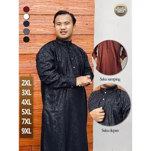 Jubah Pria Sultan Emboss Jumbo Lengan Panjang Pria Dewasa Oversize Bigsize 3XL 5XL 7XL Katun Toyobo Hitam Putih Saku Depan & Samping - Muslim, Gamis