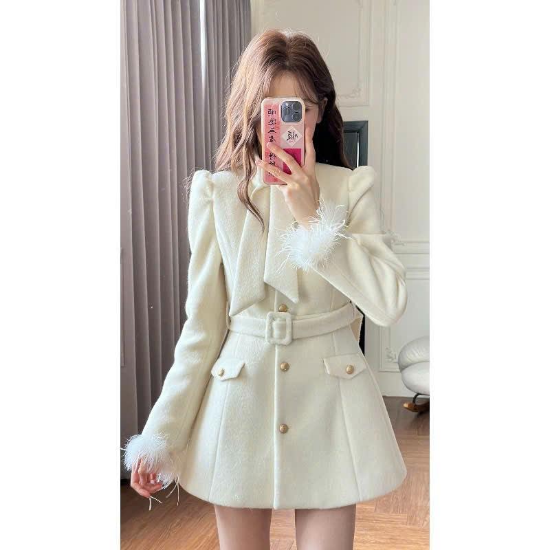 Áo khoác dạ tay dài viền lông thiết kế sang chảnh, tiểu thư có lớp lót - Hân Linh shop Nữ Top
