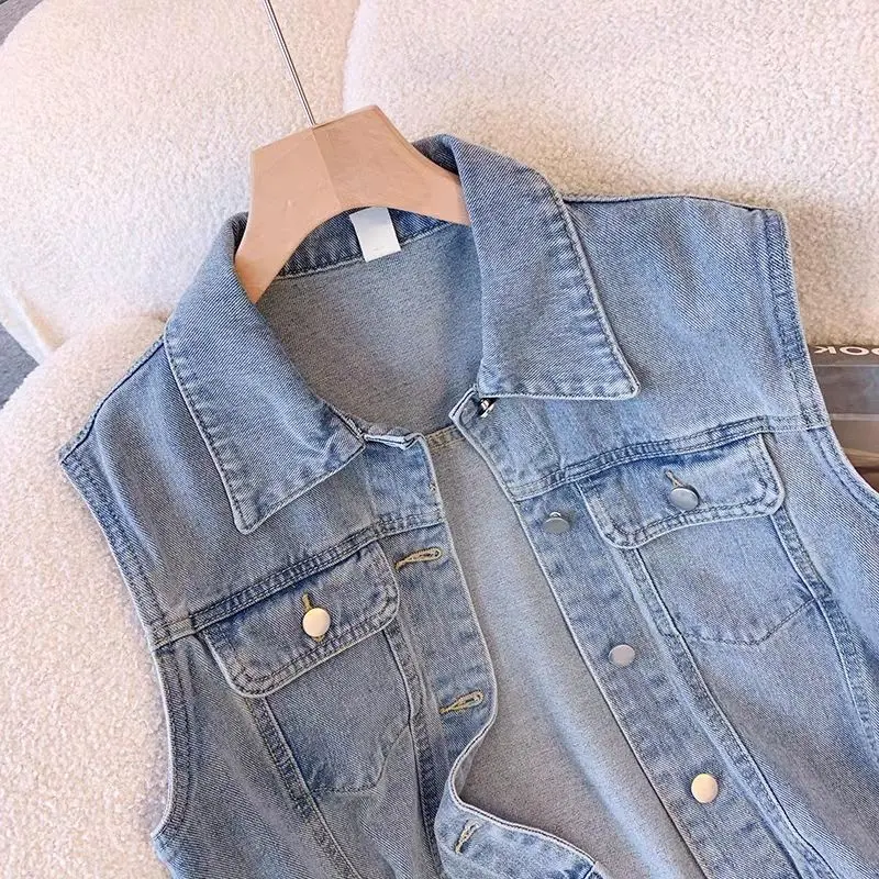 Áo Ghi Lê Phong Cách Hồng Kông, Phong Cách Cổ Điển Áo Khoác Vest Denim Không Tay Dành Cho Nữ, Bộ Sưu Tập Xuân Thu, Hàng Mới Về Năm 2024, Áo Vest Phổ Biến Năm Nay Top Women 2