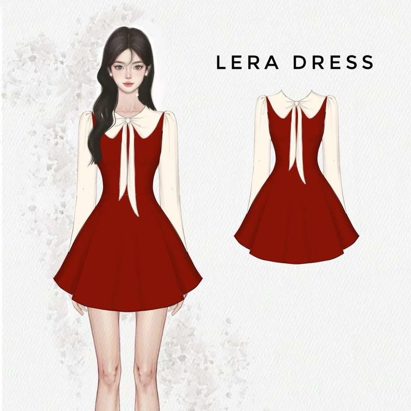 Lera dress Váy nhung dáng xoè công chúa phối tay tơ nơ cổ bản to phong cách tiểu thư Dilyshop