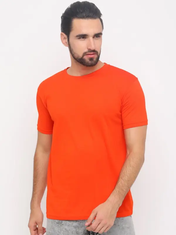 Baju Kaos warna Orange Polos Lengan Pendek O Neck Unisex Bahan Katun Combed PE 30s Adem Kualitas Premium Pria Oblong 3