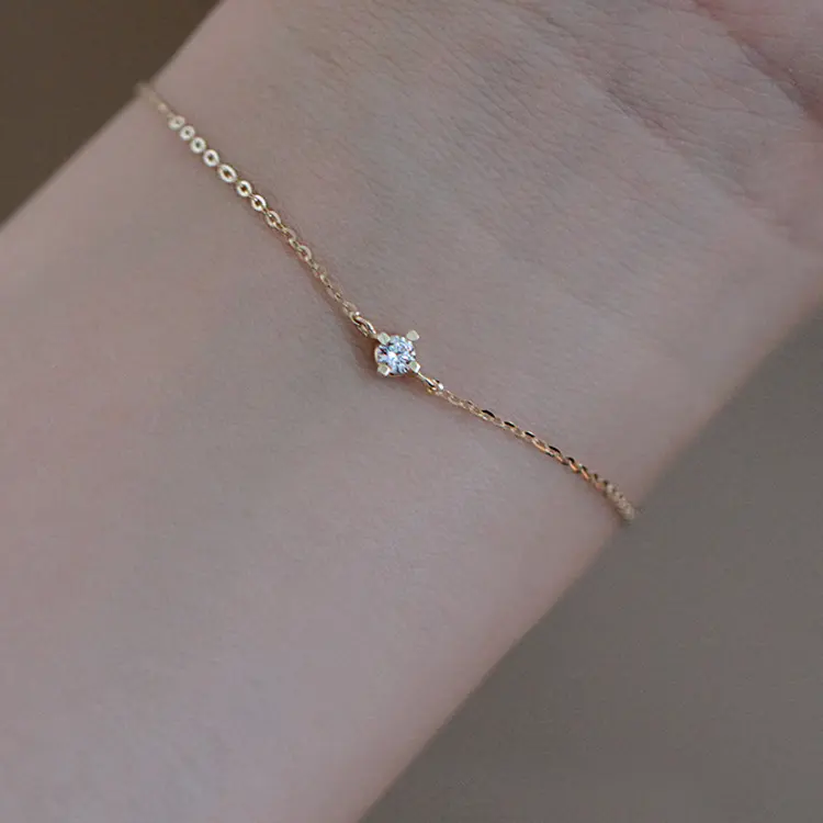 Vòng Tay Bạc Sterling S925 Mạ Vàng 14K, Phong Cách Người Nổi Tiếng Trên Internet, Thiết Kế Tối Giản, Zircon Đơn, Siêu Mịn, Dành Cho Nữ, Cung Cấp Trực Tiếp 1