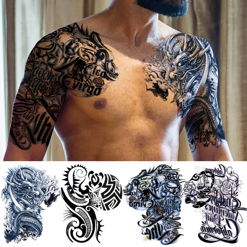 Miếng Dán Hình Xăm Tạm Thời, Cỡ Lớn, Dành Cho Nam Và Người Lớn, Hình Xăm Nghệ Thuật Đeo Vai, Cánh Tay Và Ngực, Thiết Kế Hoa Rồng Lớn, Họa Tiết Cá Chép, Chân Thực Cosmetic