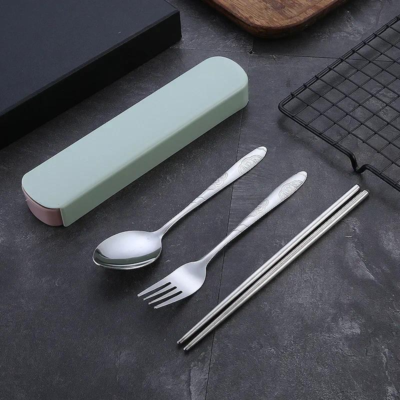 Product Introduction of 3Pcs/Set Travel Camping Cutlery Set Portable Tableware Stainless Steel Chopsticks Spoon Fork Steak with Storage Case 5