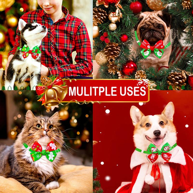 Product Introduction of Pet Bow Tie Christmas Series Pattern Decorative Adjustable Pet Dogs Cats Bowknot Collar for Festival Practical Cats Collar 6
