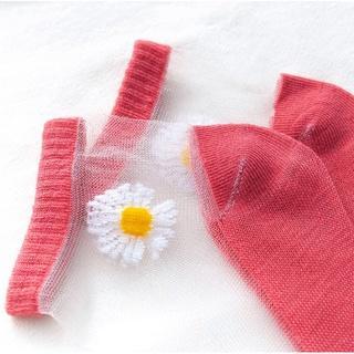 Woomy KK211 Kaos Kaki Wanita Pendek Semata Kaki Motif Bunga Daisy Transparan Socks Korean Fashion Bahan Nylon Nyaman Panjang Tipis Ankle 4